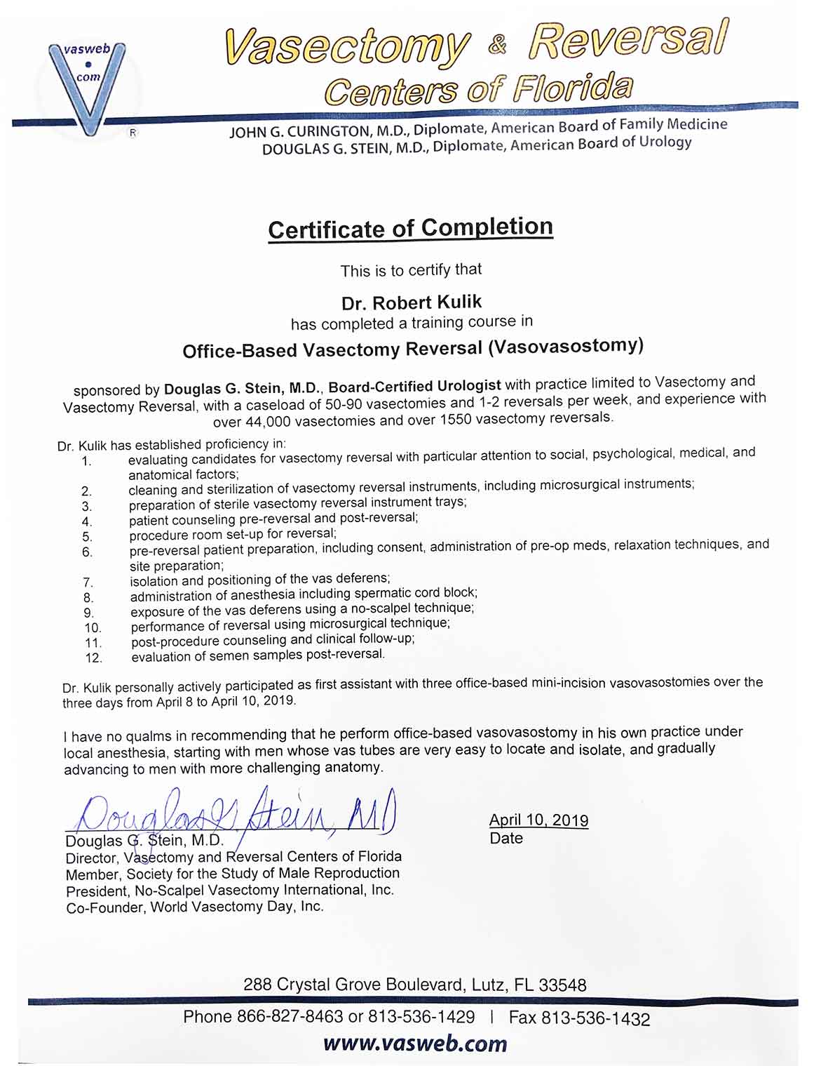 vasectomy reversal - certificate of vasectomy reversal skills 2019